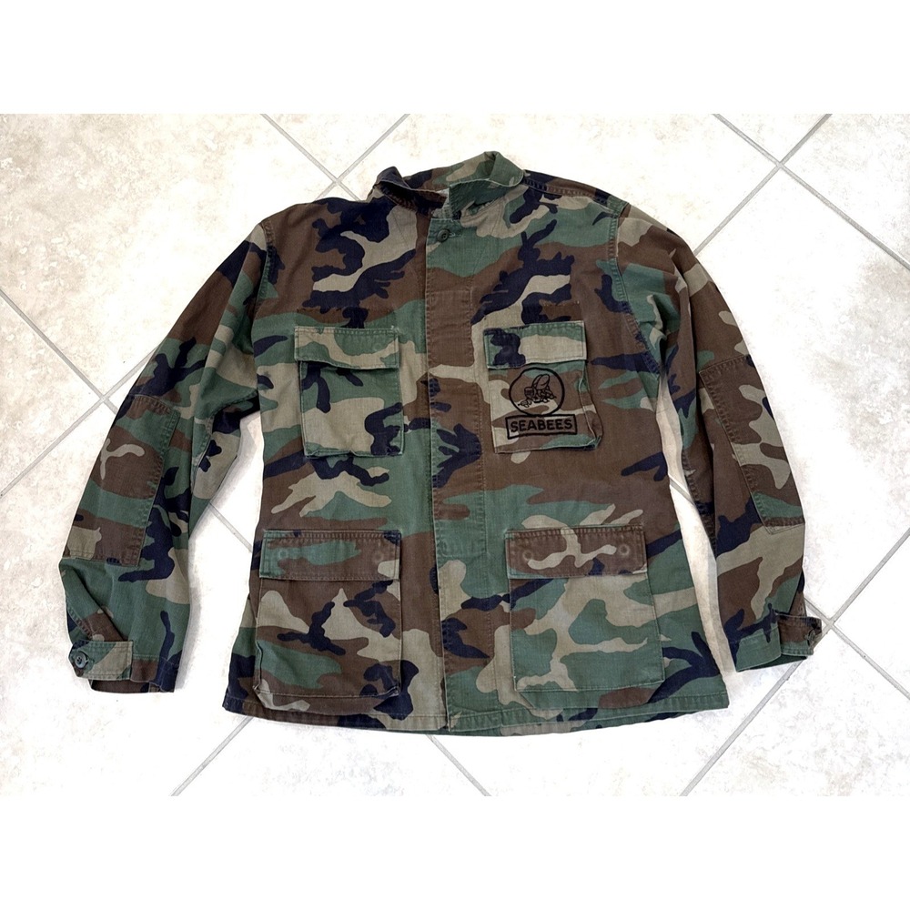 US Navy Seabees Woodland Camo BDU Field Jacket Medium Regular Military Issue